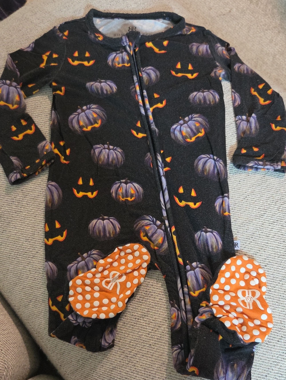 Toddler Halloween Pumpkin Footie One-Piece - Black & Purple